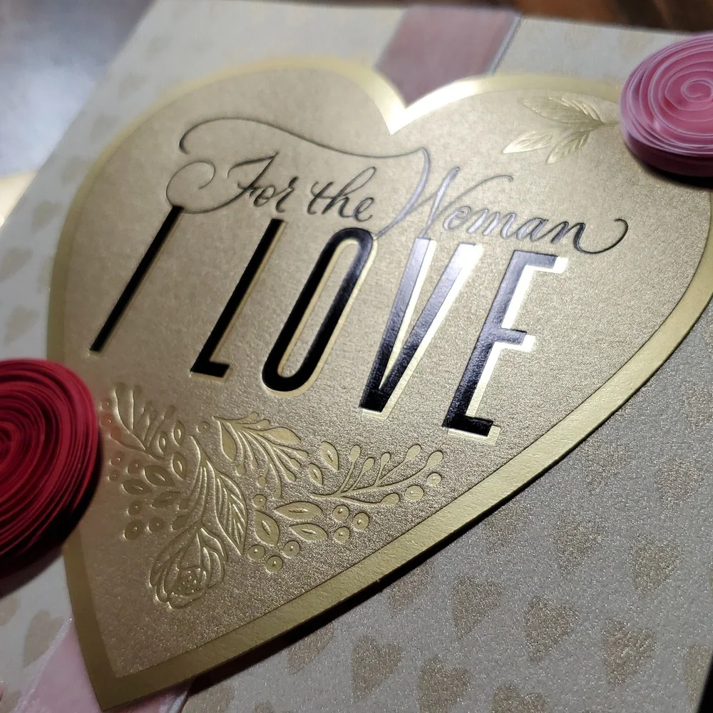 Valentine's Day Oversized Greeting Card for Woman Partner Rose Gold Fancy Ornate